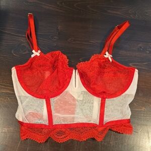 Auden Red Lace Bustier Bra with Adjustable Straps lingerie